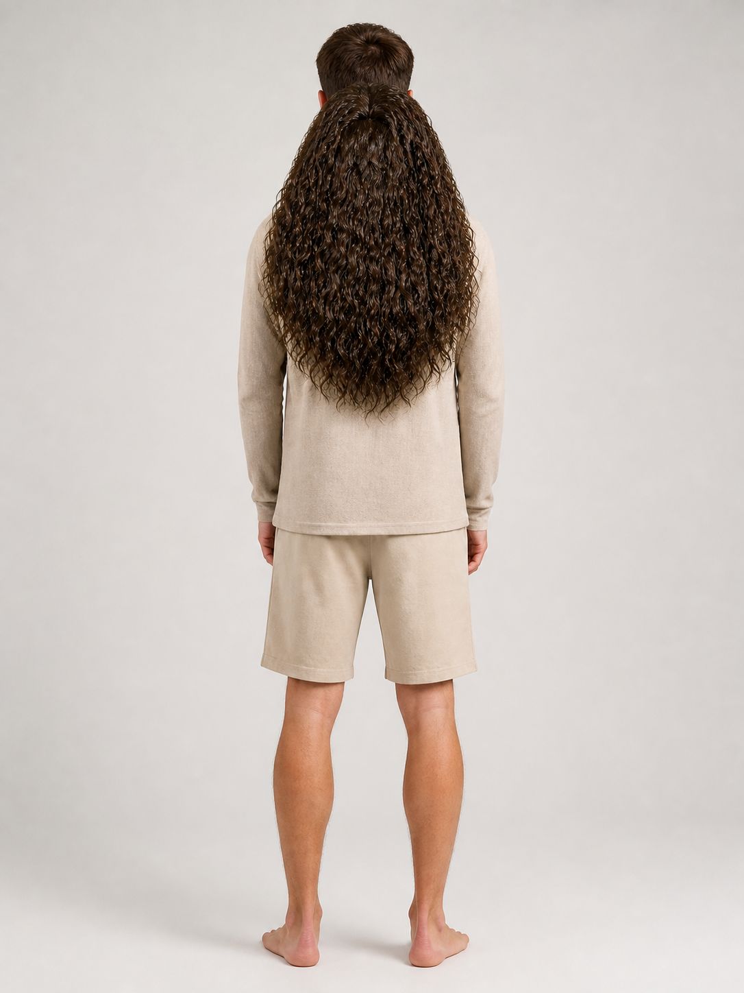 Wig with Long Curly Hair and Beard