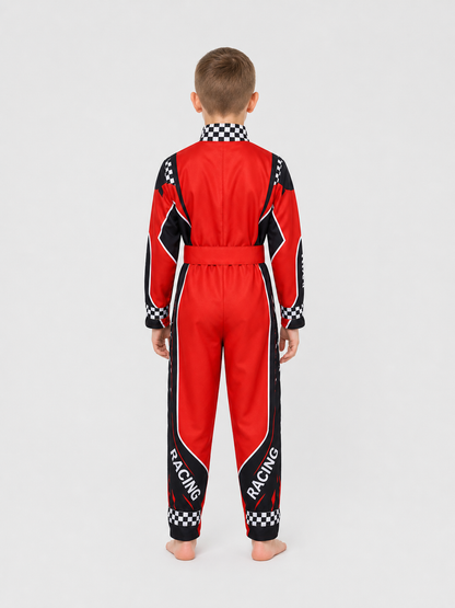 Racing Jumpsuit with Belt, Red, White, and Black back view