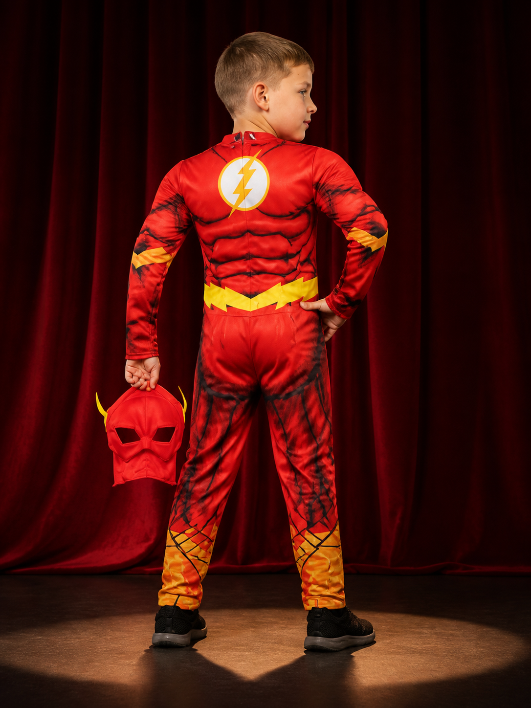 Children's Iron Man Character Bodysuit Costume With Mask, Red Yellow And Black back view