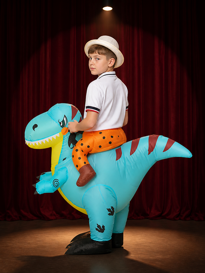 Inflatable Dinosaur Costume, Light Blue with Orange Spots, Funny Halloween back view