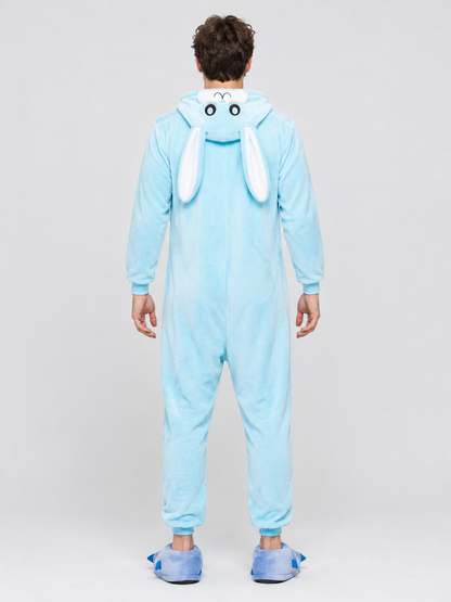 Flannel Pajama Jumpsuit with Bunny Hood