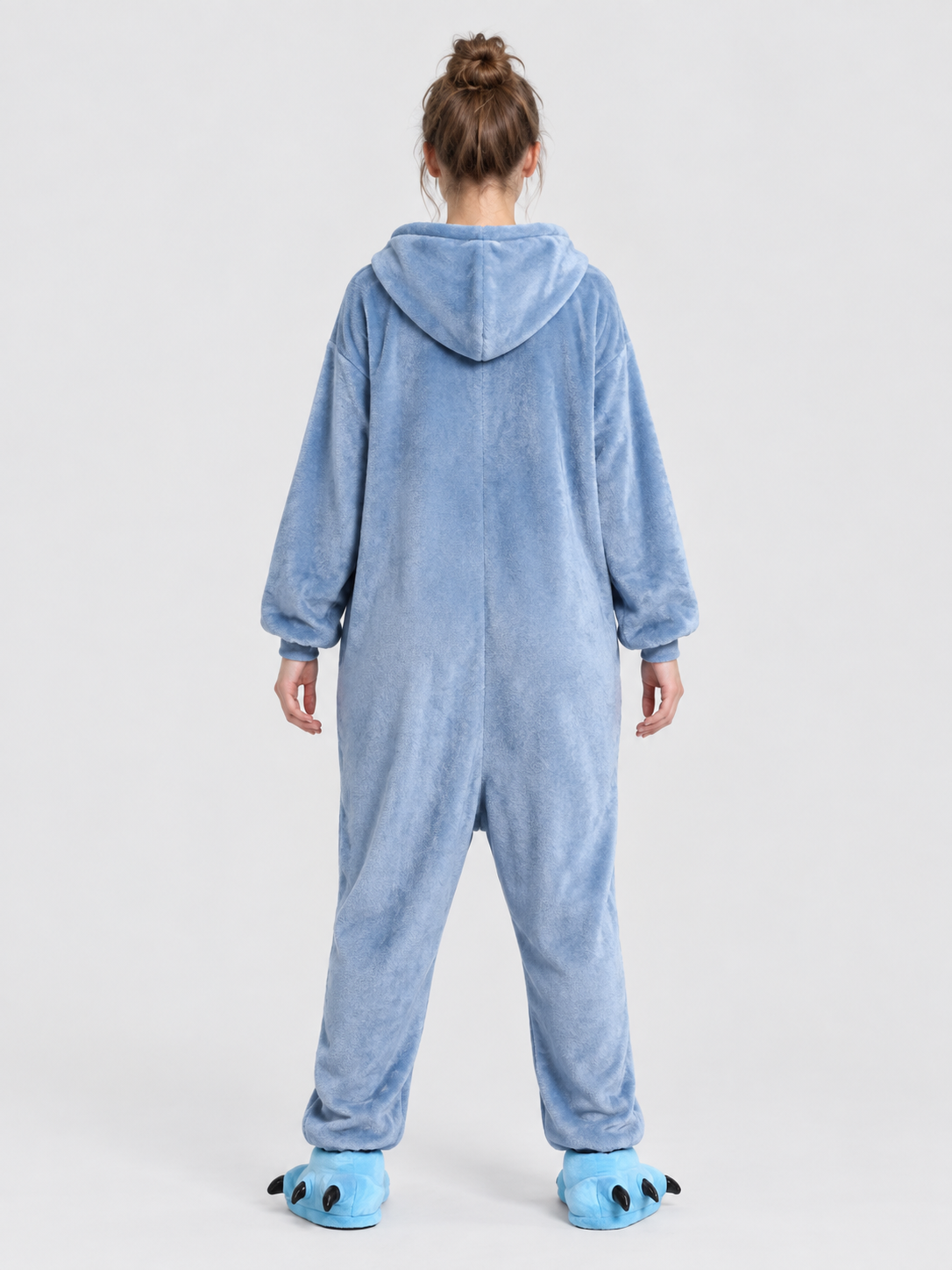 Gray-Blue Flannel Hooded Pajama Jumpsuit