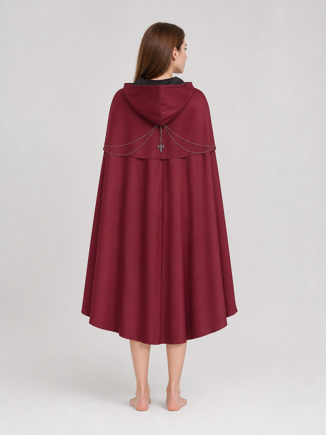 Gothic Hooded Cloak with Pendant for Cosplay