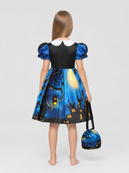 Children’s Halloween Dress with Print and Full Skirt back view