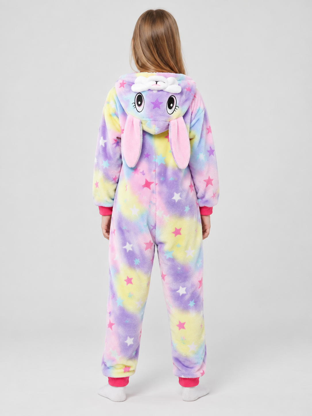 Pajama Jumpsuit with Hood, Ears, and Star Print