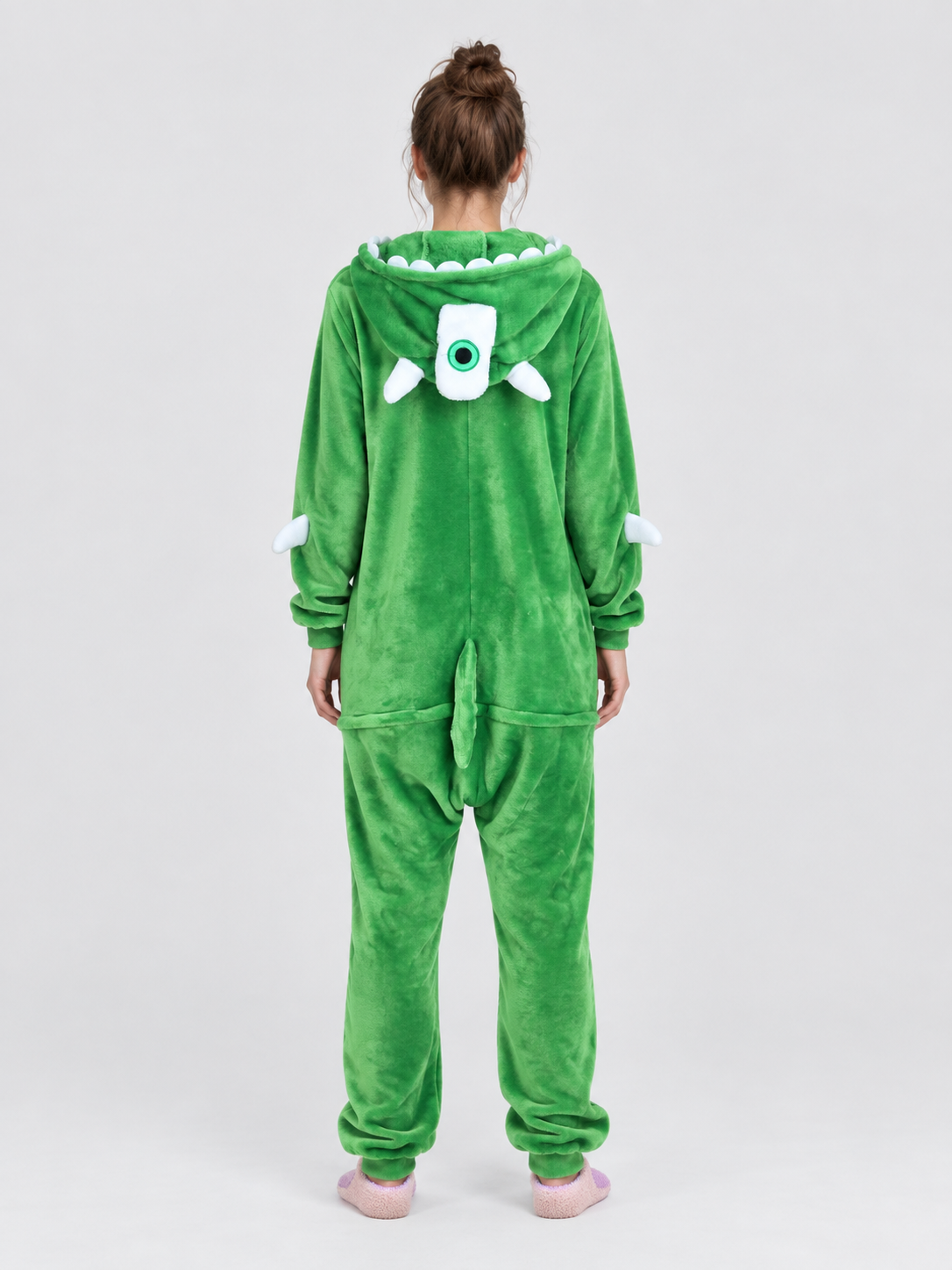 Insulated Green Hooded Pajama Jumpsuit with Decor