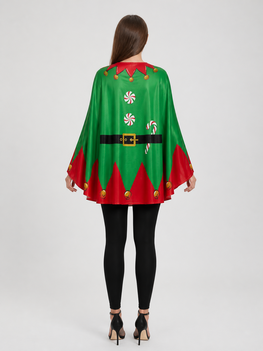 Christmas Green Elf-Style Cape with Belt back view