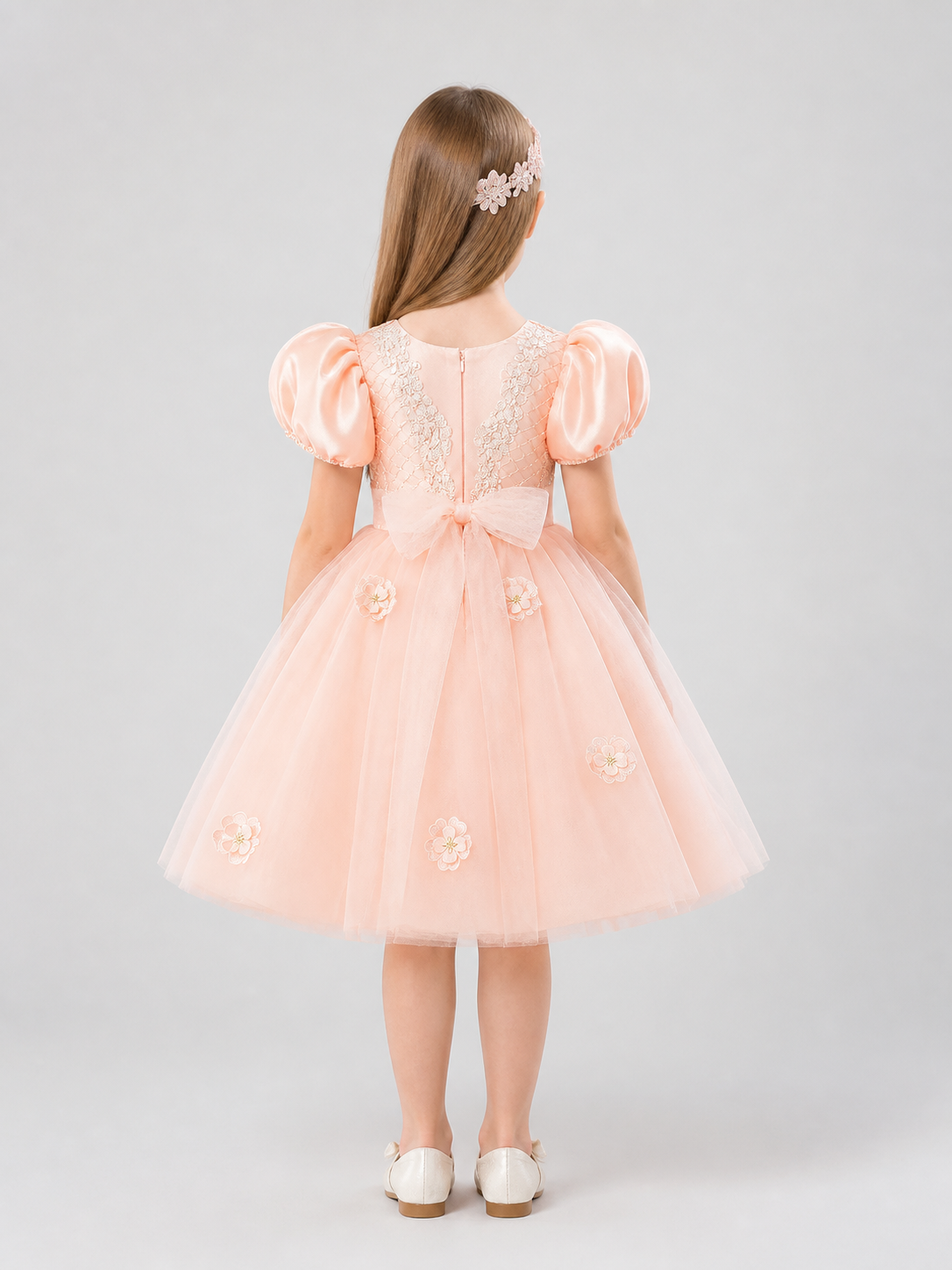 Girls' Princess Dress with a Full Skirt and Lace back view