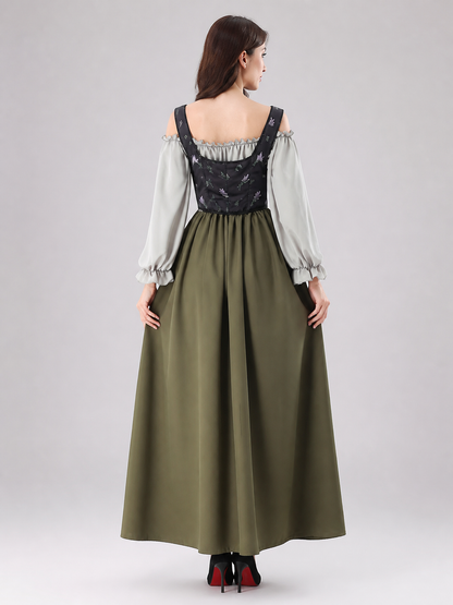 Medieval-Style Costume Dress with Vest back view