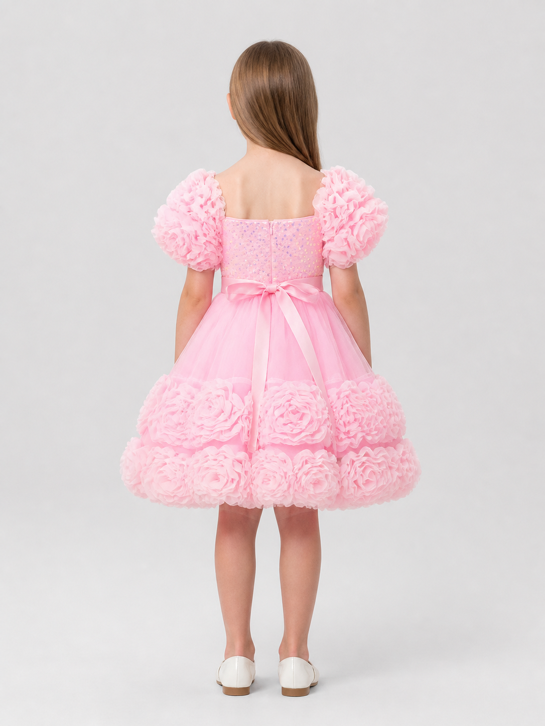 Pink Sequin Tutu Dress with a Full Skirt back view