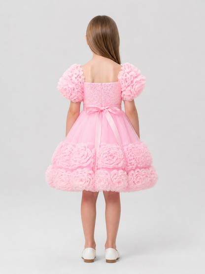 Pink Sequin Tutu Dress with a Full Skirt back view