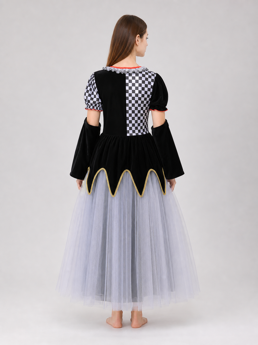 Carnival Dress, Black and White Plaid, Gothic Style back view