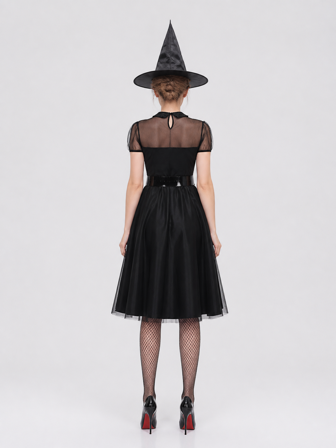 Witch Costume Dress for Cosplay with a Full Skirt and Belt back view