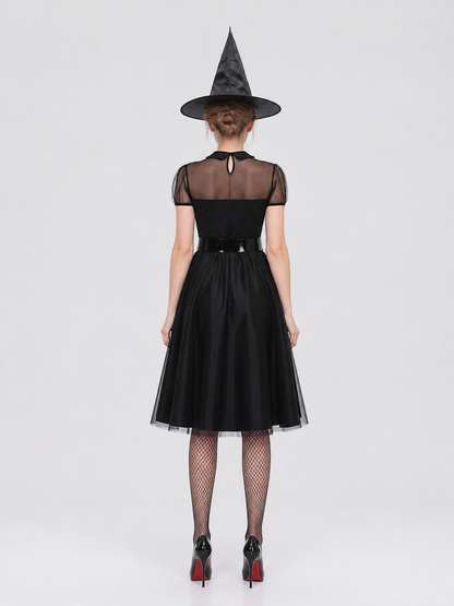 Witch Costume Dress for Cosplay with a Full Skirt and Belt back view