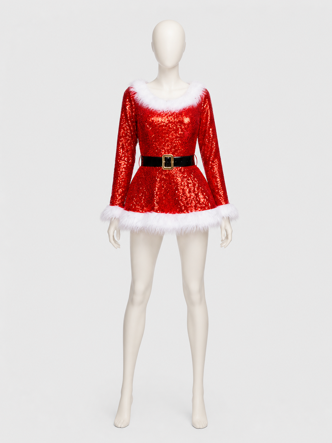 New Year's Sequin Dress with White Fur Trim back view