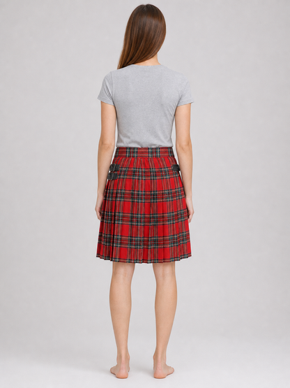 Plaid Pleated Skirt with Black Straps back view