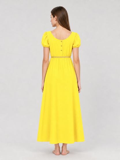 Yellow Dress with Buttons and a Drawstring Waist