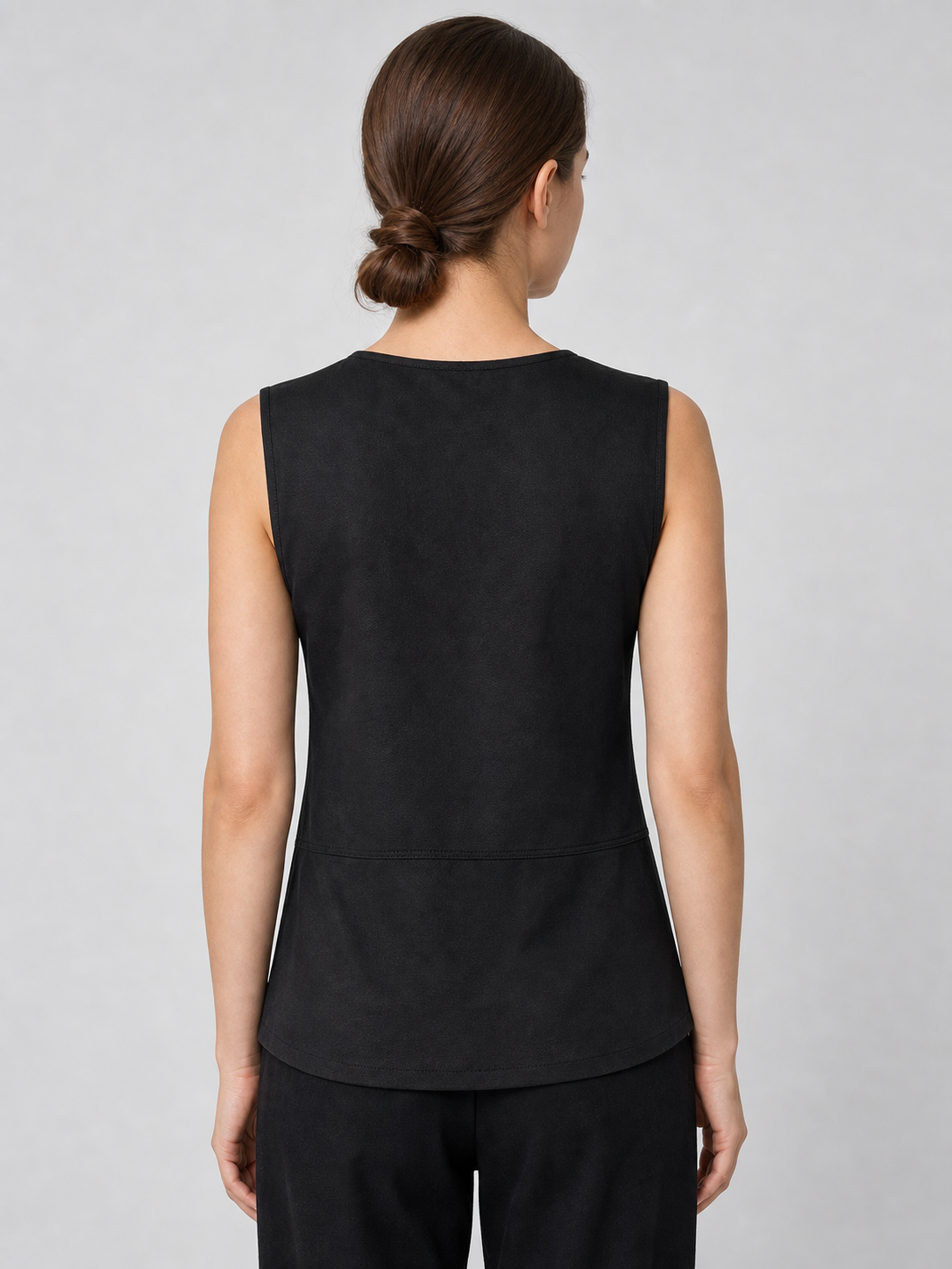 Black Long Lace-Up Vest with V-Neck