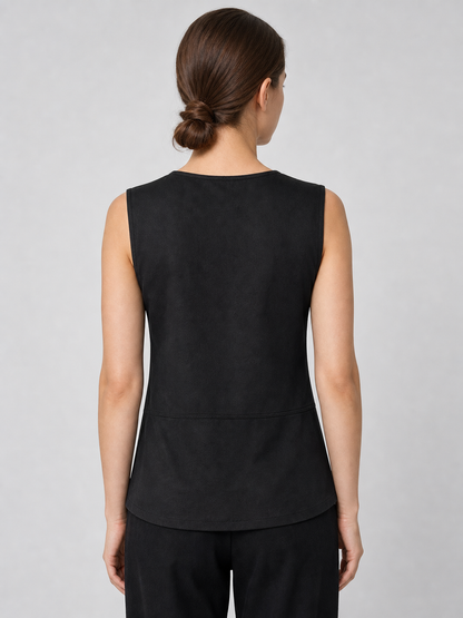 Black Long Lace-Up Vest with V-Neck