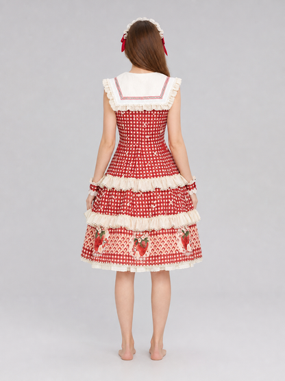 Sleeveless Strawberry Plaid Lolita Dress