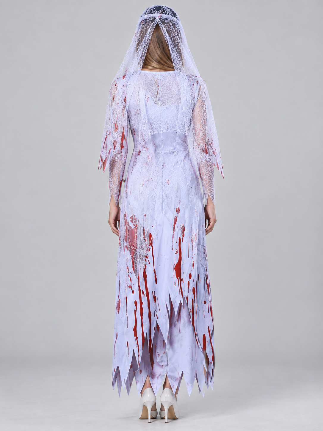 Ghost Costume with Veil and Blood Imitation for Halloween