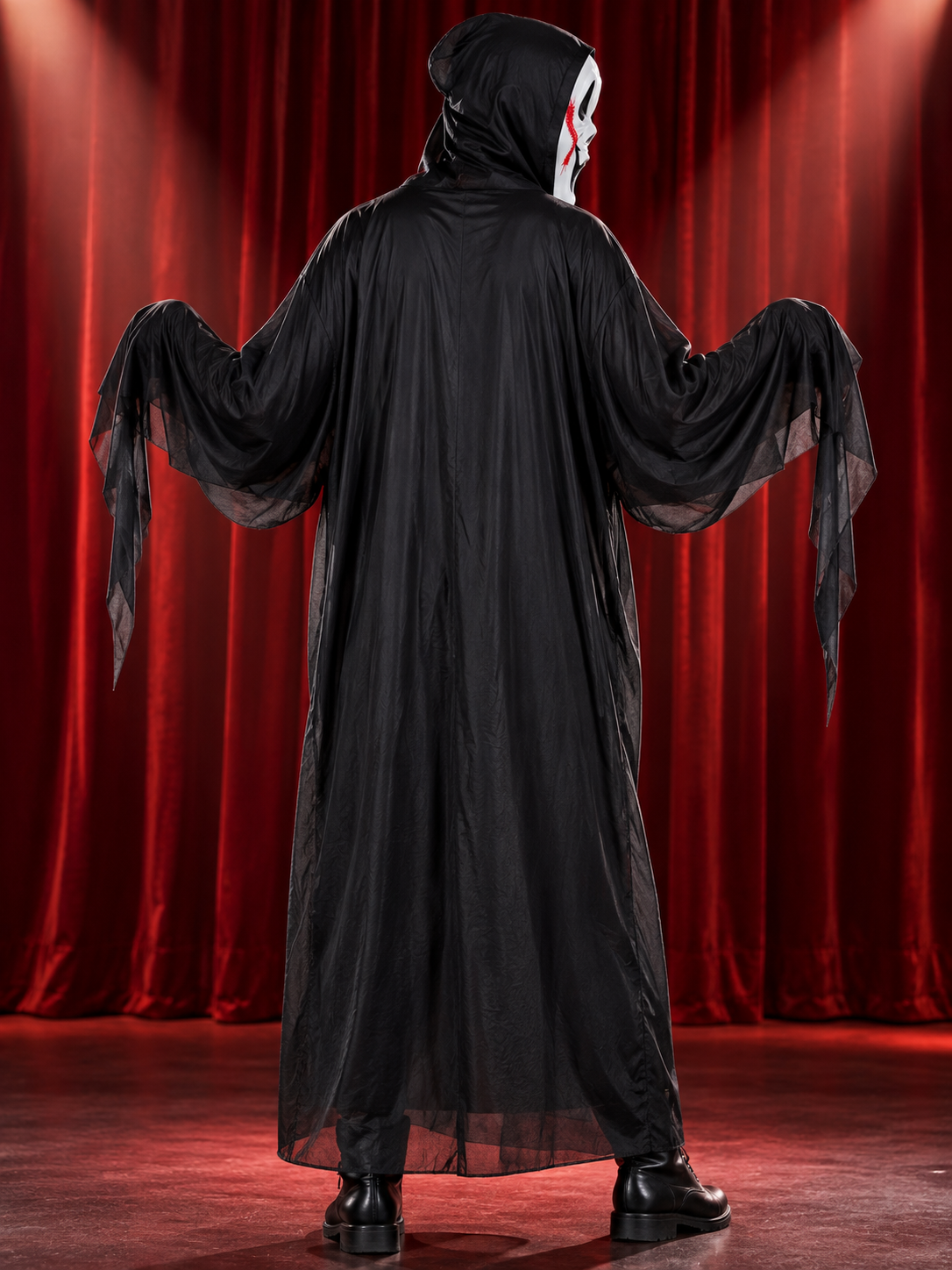 Skeleton Costume: Robe with White Print, Mask