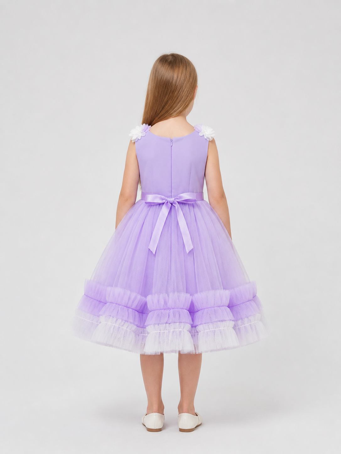 Full Tulle Dress with Floral Decor back view