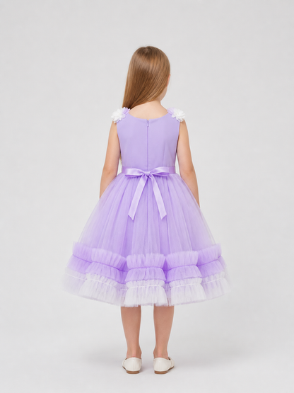 Full Tulle Dress with Floral Decor back view