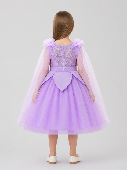 Girls' Princess Dress with Lace and Full Skirt back view