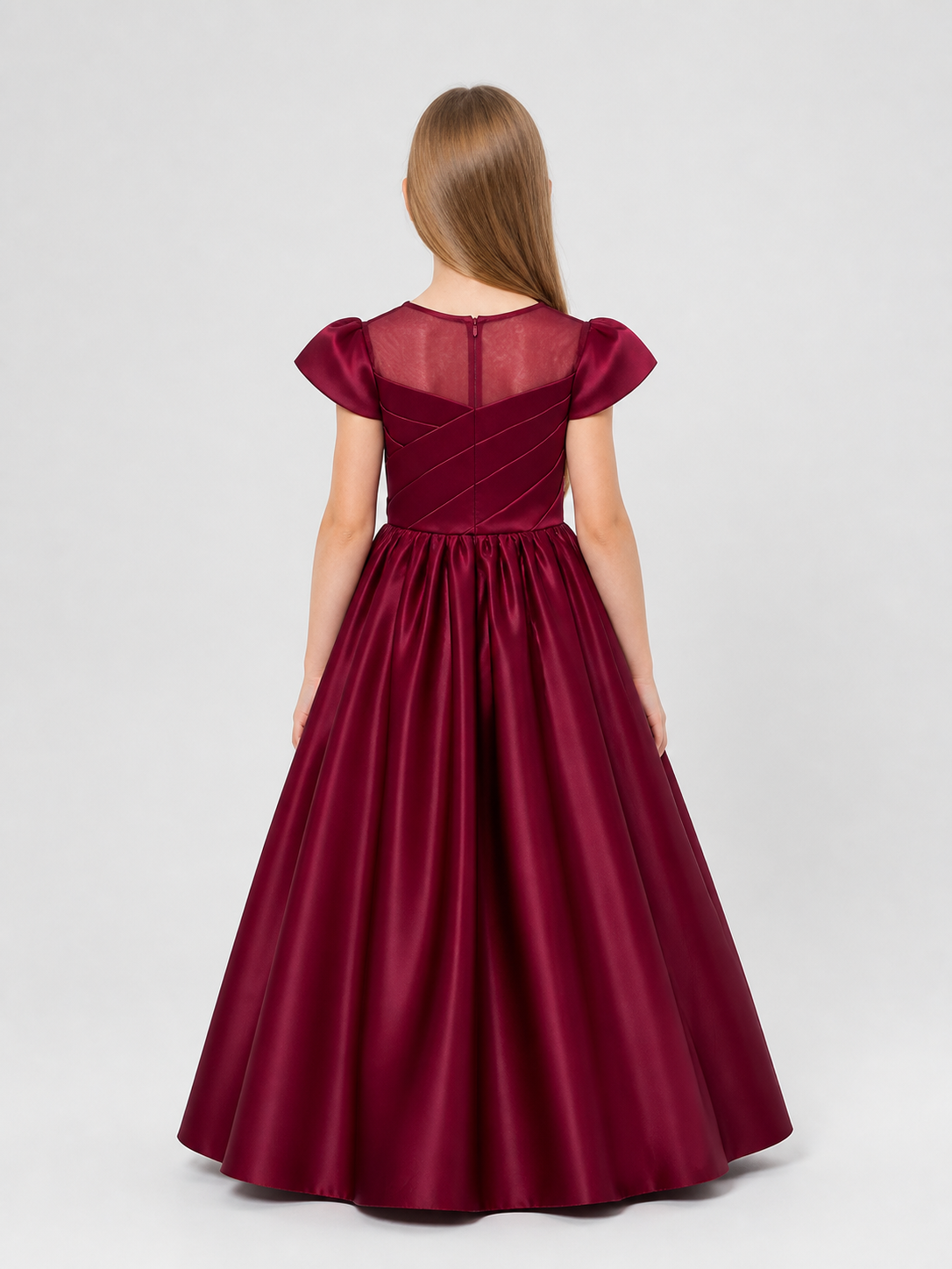 Long Princess Dress with a Full Skirt and Puff Sleeves back view
