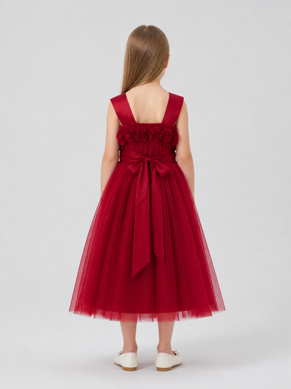 Burgundy Princess Dress for Girls with a Full Skirt back view