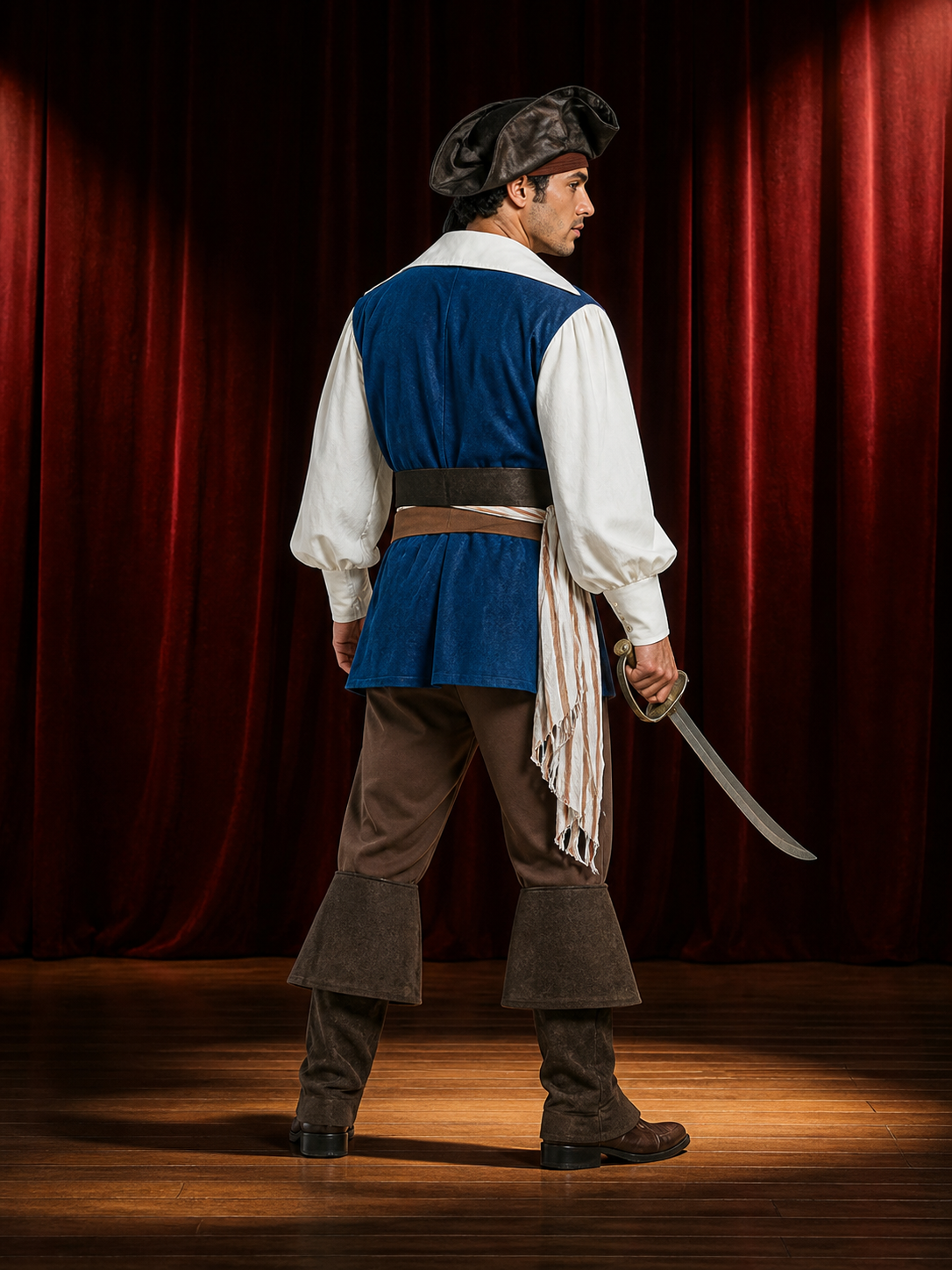 Pirate Costume with Tricorn Hat for Cosplay and Halloween back view