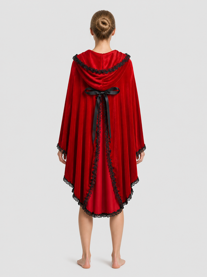 Red Short Lace Hooded Cape for Halloween back view