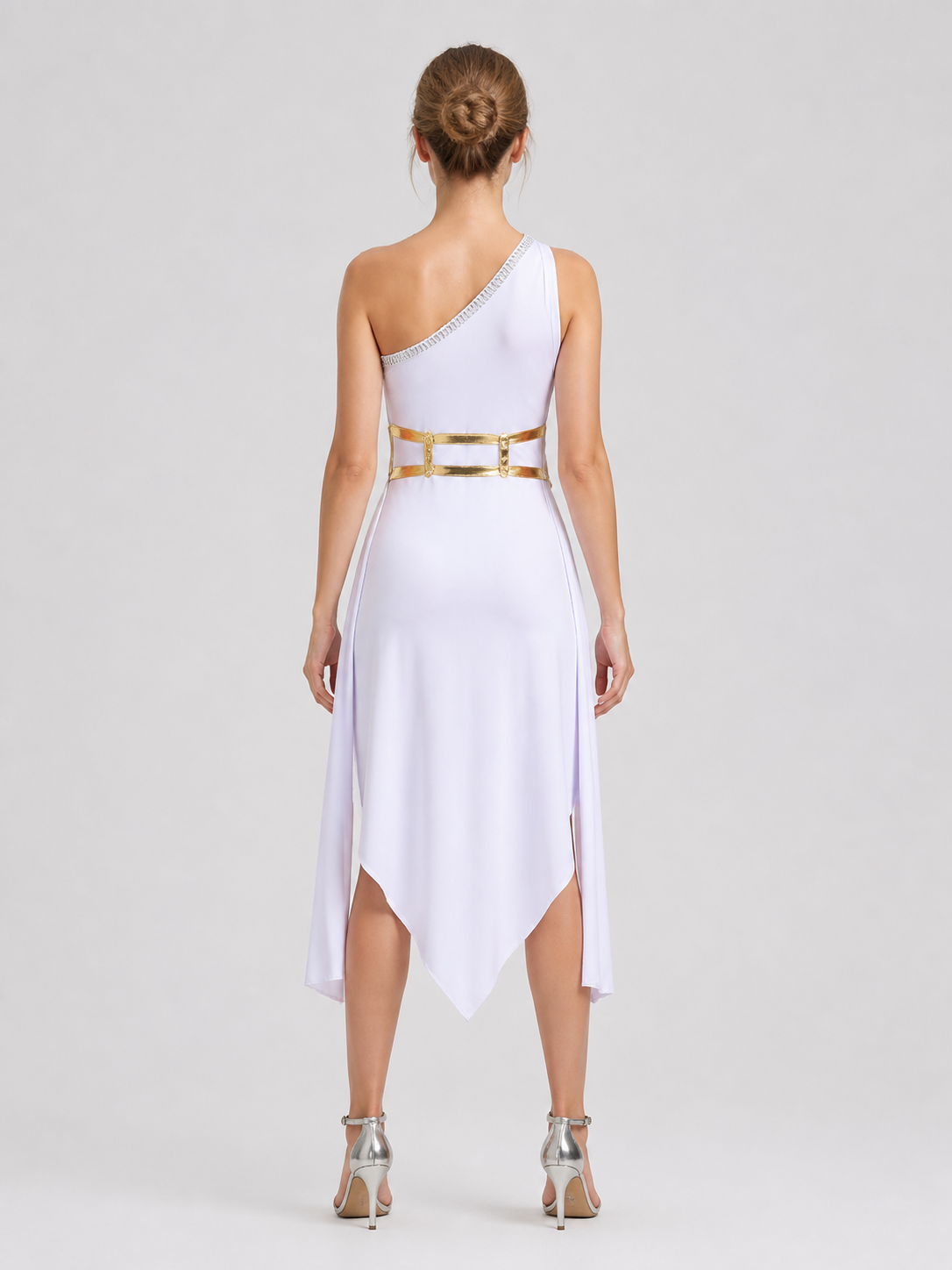 White Asymmetrical One-Shoulder Stage Dress back view