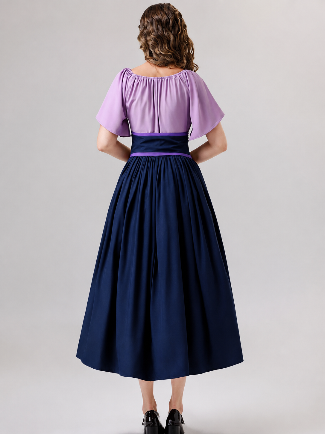 Stage Dress with Belt and Flared Skirt back view