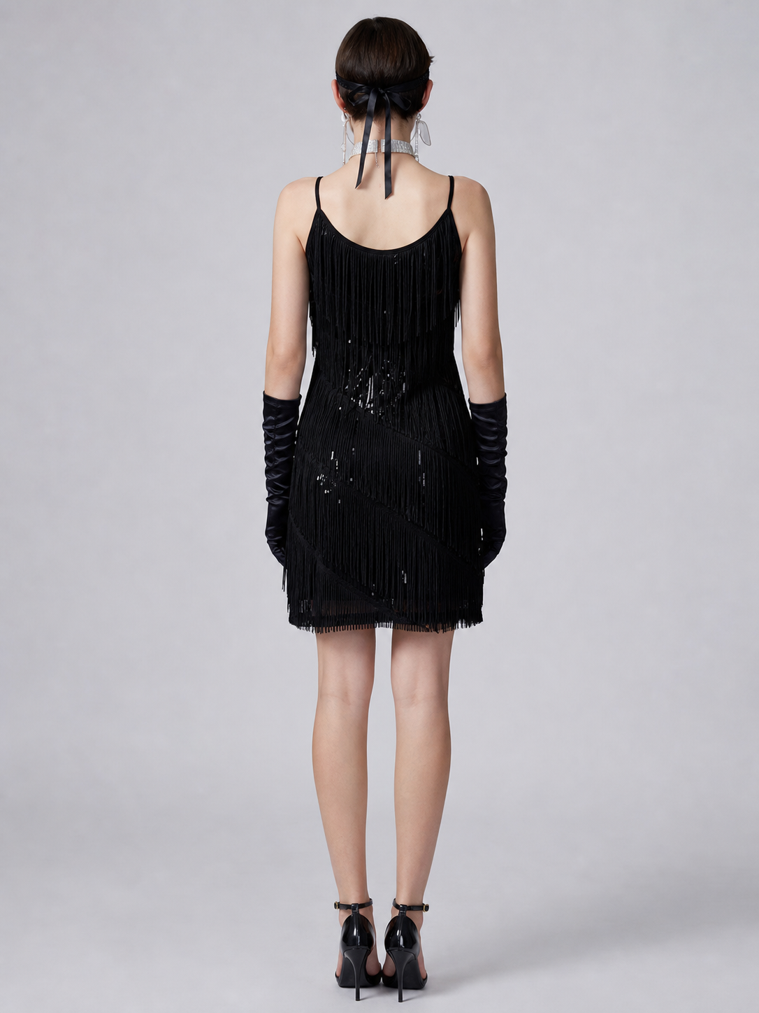 Black 1920s-Style Fringed Dress