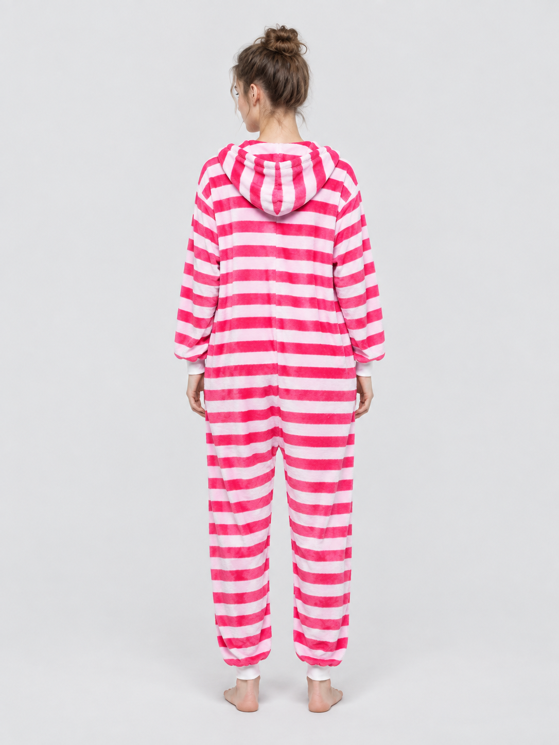 Pink and White Striped Hooded Pajama Jumpsuit
