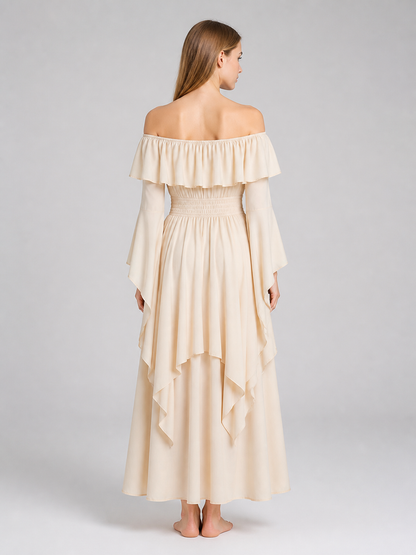 A-Line Dress with Off-the-Shoulder Neckline and Ruffle back view