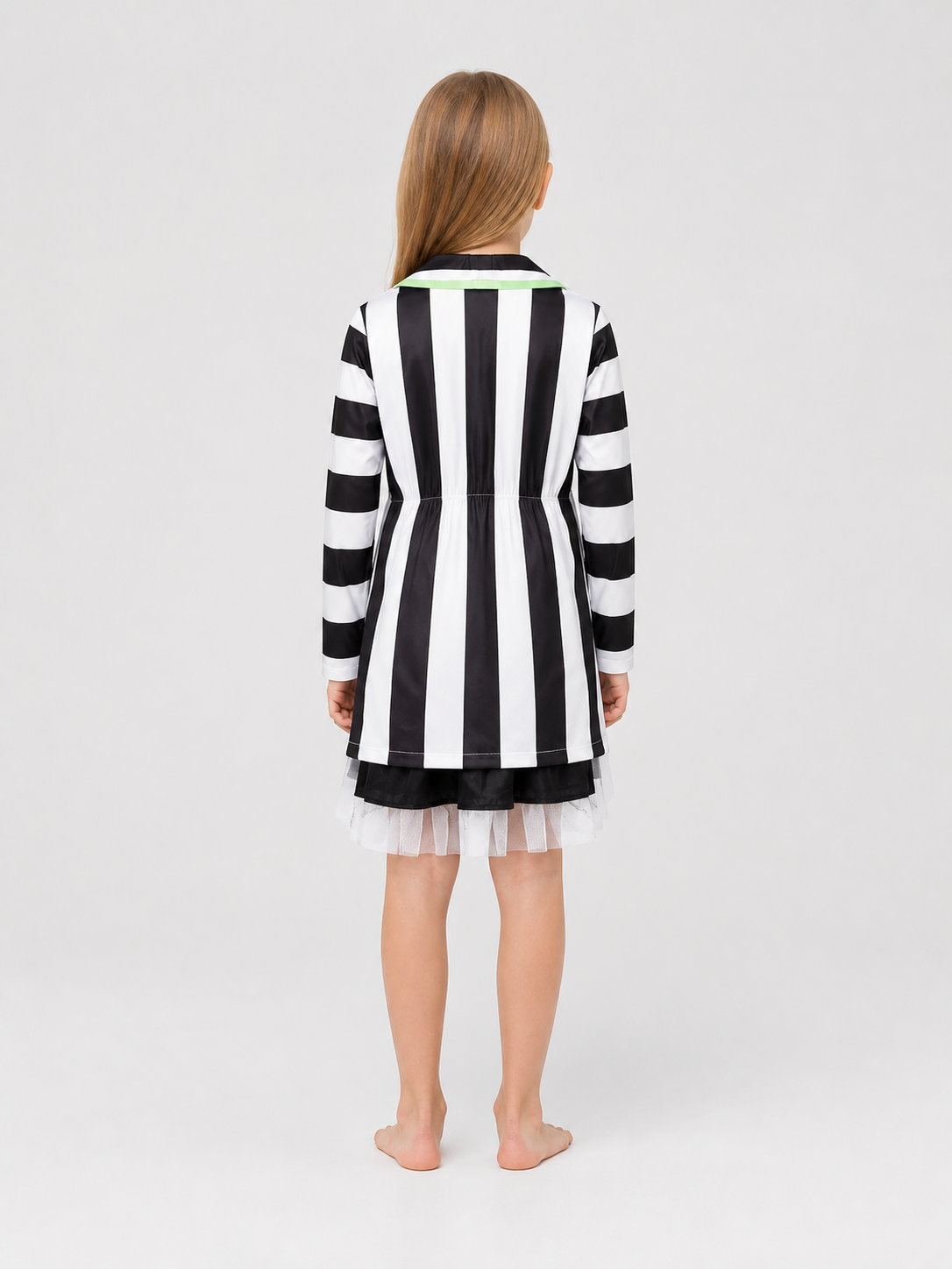 Beetlejuice Cosplay Costume, Striped Dress Set back view