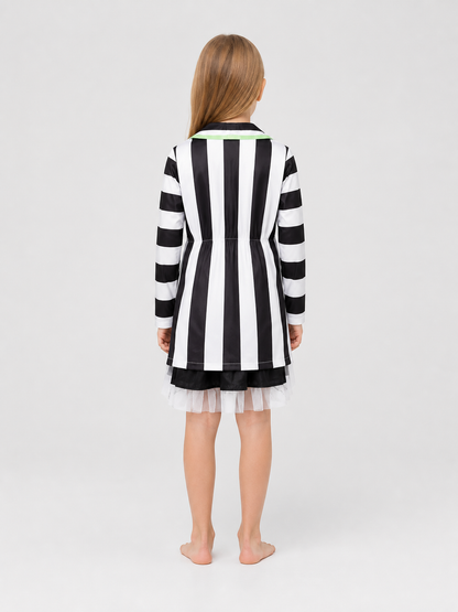 Beetlejuice Cosplay Costume, Striped Dress Set back view
