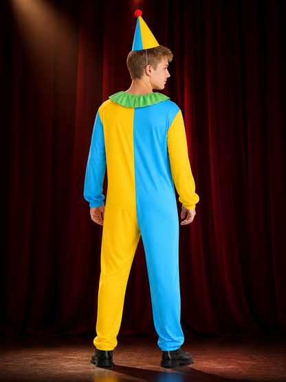 Boys' Colorful Clown Costume Set with Jumpsuit and Cone Hat, Carnival Dress-Up back view