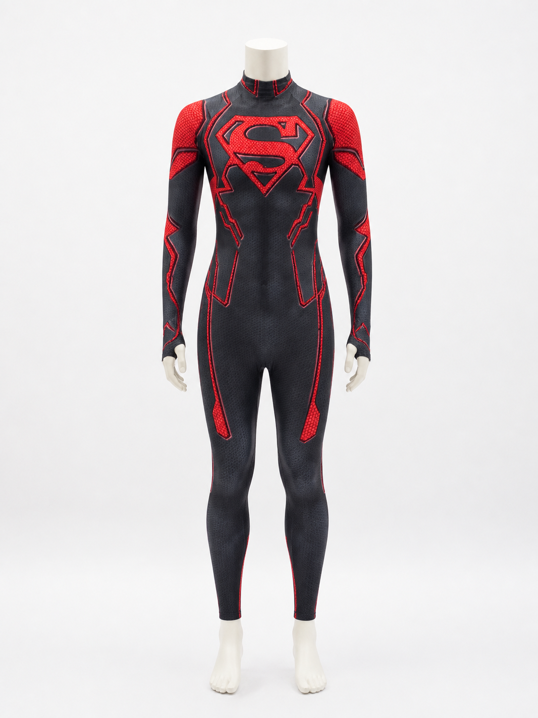 Superboy Stretch Print Bodysuit Costume, Red Black Superhero Jumpsuit back view