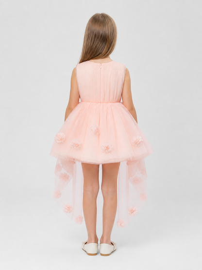 Sleeveless Children's Tutu Dress with Flowers and a Train back view