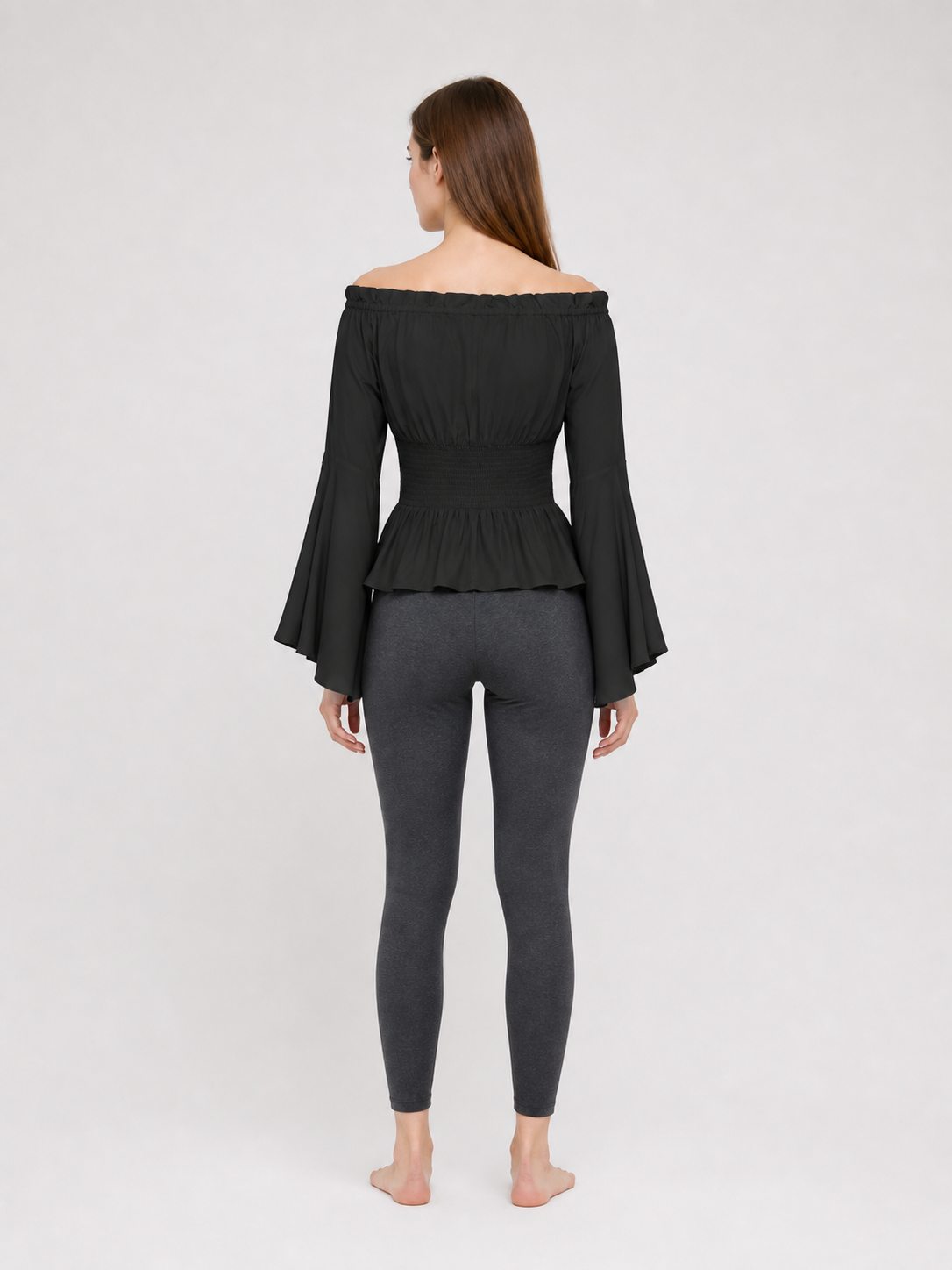 Black Off-the-Shoulder Blouse with Flared Sleeves