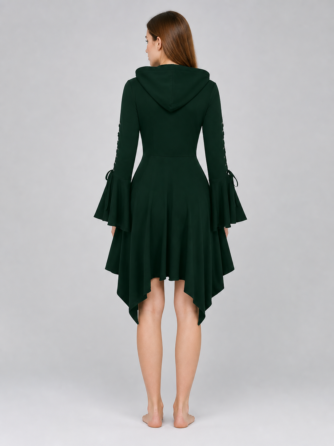 Gothic Hooded Dress with an Asymmetrical Hem