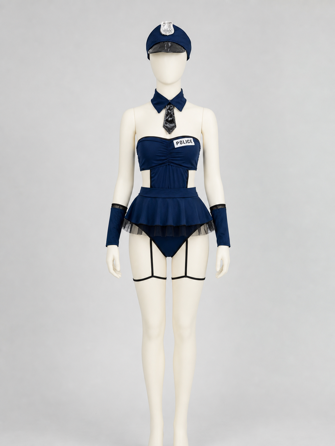 Police Costume with Short Skirt and Cap back view