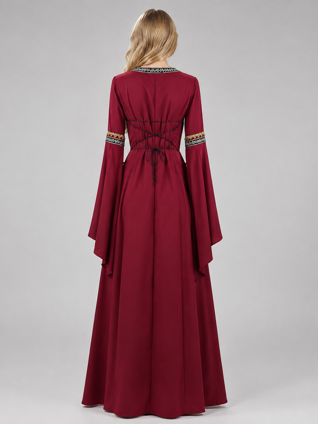 Burgundy Medieval Dress with Front Lacing back view