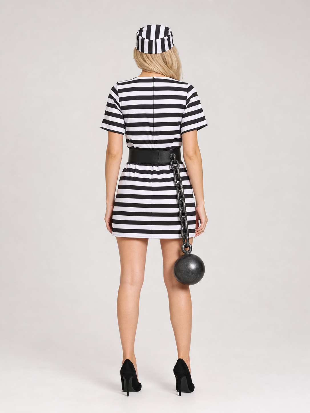 Striped Prisoner Costume Dress and Hat for Halloween