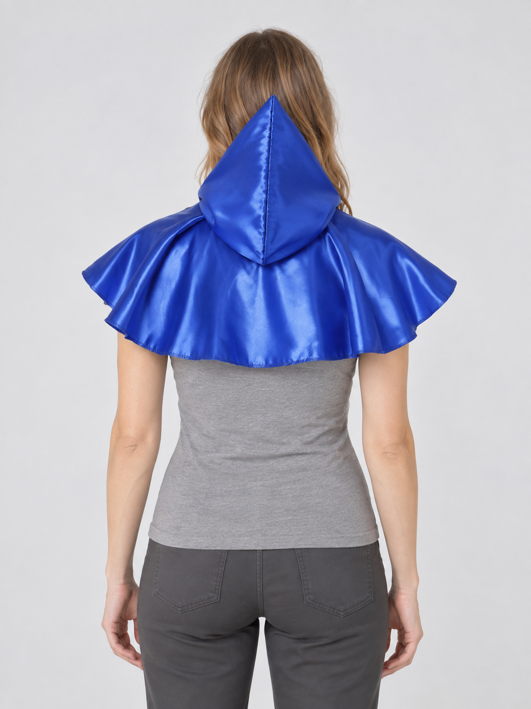 Short Blue Satin Cape with Hood