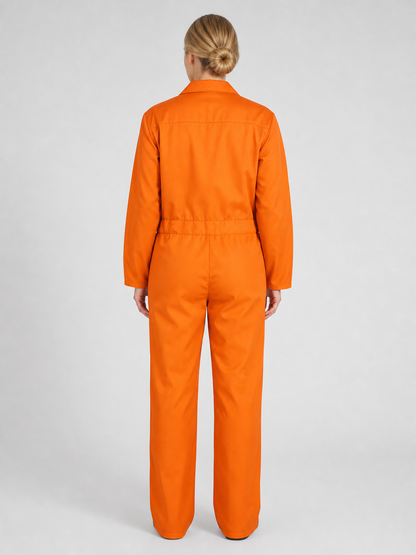 Orange Long-Sleeve Utility Jumpsuit